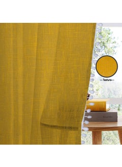 HOMEMONDE HOMEMONDE Transparent Sheer Cotton Drapes with Beautiful Border Pompom Living Room Farmhouses 7 Feet Grommet Curtains Stainless Steel Rings Pack of 2 Mustard  - Image 3