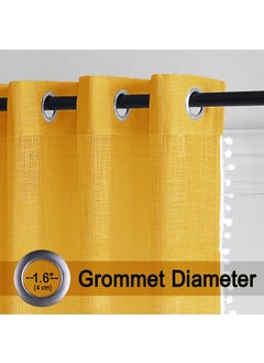 HOMEMONDE HOMEMONDE Transparent Sheer Cotton Drapes with Beautiful Border Pompom Living Room Farmhouses 7 Feet Grommet Curtains Stainless Steel Rings Pack of 2 Mustard  - Image 2