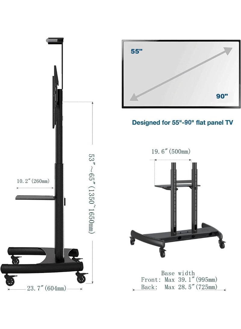 ان بي ايرجونوميك حامل تلفزيون متنقل فائق التحمل للشاشات المسطحة من 55" إلى 90" حتى 90.9 كجم، قاعدة بعجلات قابلة للقفل، ارتفاع قابل للتعديل، رف للأجهزة وصينية كاميرا، أسود - AVA1800-70-1P - Image 5