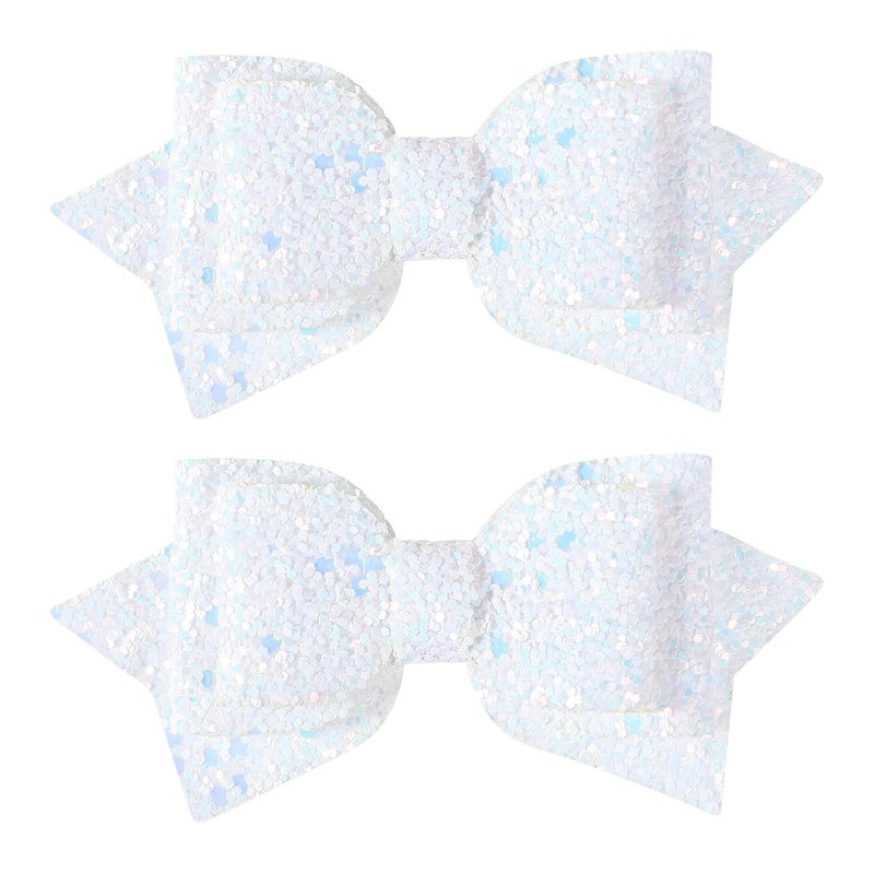 Miroksh 4 inch Glitter White Hair Bows Boutique Sparkly Sequins Hair Clips Big Multi Color Alligator Barrettes for Baby Teens Toddler Flower Girls Wedding Pageant Communion Dress Decor Accessories