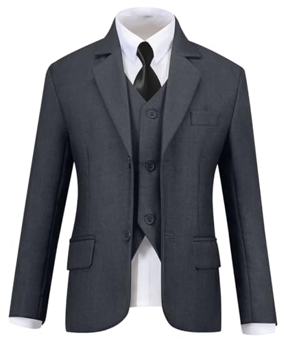Visaccy Kids Suit for Boys Toddler Wedding Outfit Graduation Suits for Kids Toddler Pants Slim Fit Boys Suit Dark Gray Size 10 - Image 3