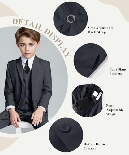 Visaccy Kids Suit for Boys Toddler Wedding Outfit Graduation Suits for Kids Toddler Pants Slim Fit Boys Suit Dark Gray Size 10 - Image 2