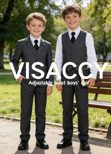 Visaccy Kids Suit for Boys Toddler Wedding Outfit Graduation Suits for Kids Toddler Pants Slim Fit Boys Suit Dark Gray Size 10 - Image 4