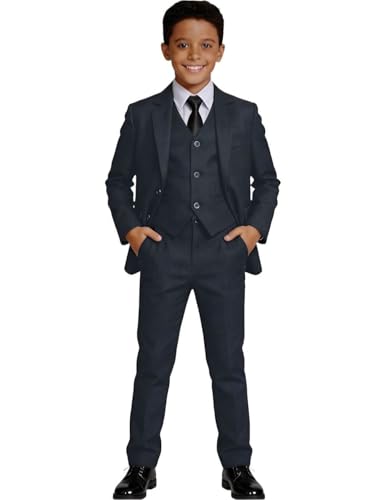 Visaccy Kids Suit for Boys Toddler Wedding Outfit Graduation Suits for Kids Toddler Pants Slim Fit Boys Suit Dark Gray Size 10 - Image 1