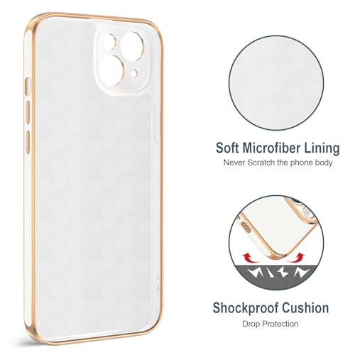 Hython for iPhone 15 Case with Ring Stand, 360° Rotatable Ring Holder Magnetic Kickstand, Plating Rose Gold Edge Soft Cover Women Men Luxury Protective Phone Case for iPhone 15 6.1", White - Image 3