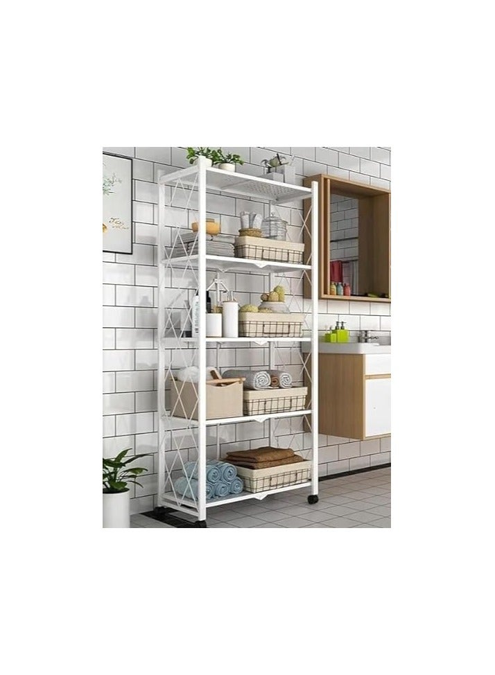 بونكا ارفف تخزين قابلة للطي بعجلات مكونه من 5 طبقات لون ابيض من بونكا - Image 3