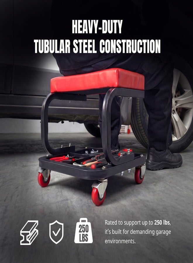 ماكسووركس مقعد ماكس وركس 50875 الميكانيكي ذو العجلات، سعة 250 رطلاً، كرسي ورشة عمل مبطن بعجلات مع صينية تخزين للأدوات للجراج والورشة وإصلاح السيارات - Image 3