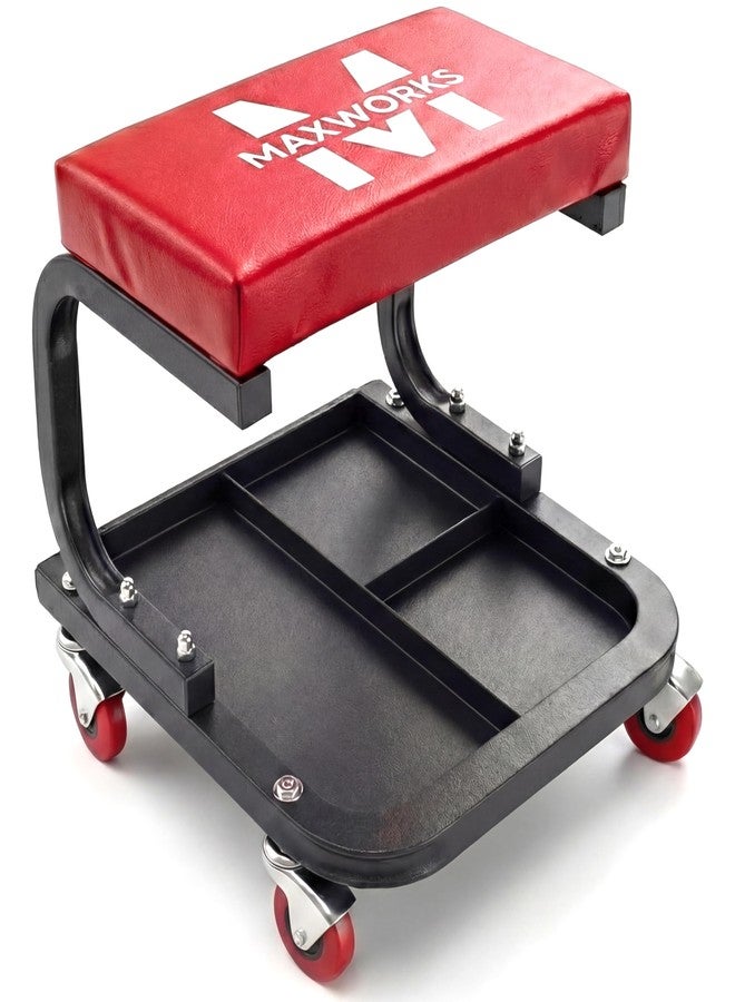 ماكسووركس مقعد ماكس وركس 50875 الميكانيكي ذو العجلات، سعة 250 رطلاً، كرسي ورشة عمل مبطن بعجلات مع صينية تخزين للأدوات للجراج والورشة وإصلاح السيارات - Image 1