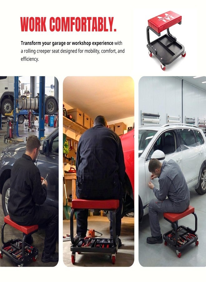 ماكسووركس مقعد ماكس وركس 50875 الميكانيكي ذو العجلات، سعة 250 رطلاً، كرسي ورشة عمل مبطن بعجلات مع صينية تخزين للأدوات للجراج والورشة وإصلاح السيارات - Image 4