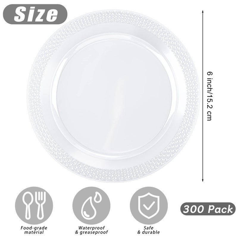 Breroa 300 Pieces Clear Plastic Plates 6 Inch Small Disposable Round Dessert Plates Heavy Duty Appetizer Dinner Party Plates for Wedding BBQ Picnic Camping Events Party Supplies - Image 2
