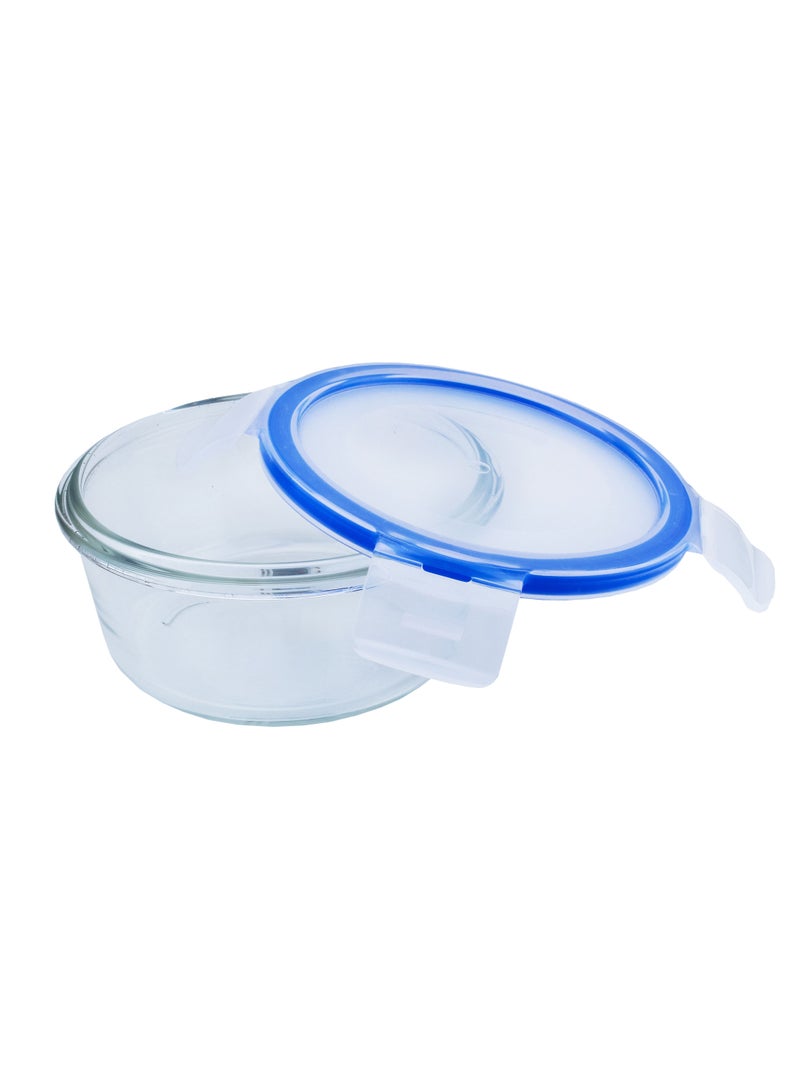 Mondex Round Glass Food Storage Container With Lid Clear/Blue 1000ml - Image 3