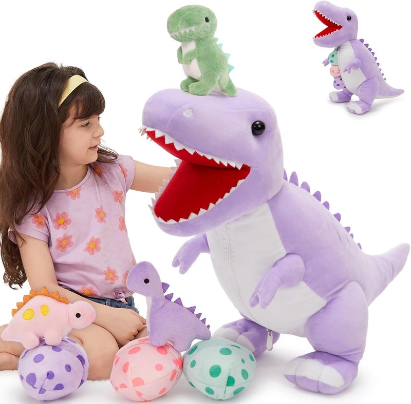 MorisMos Dinosaur Plush Toy 58 cm High with Babies in Eggs, Realistic Tyrannosaurus Rex, Very Soft Plush for Boys and Girls - Image 1