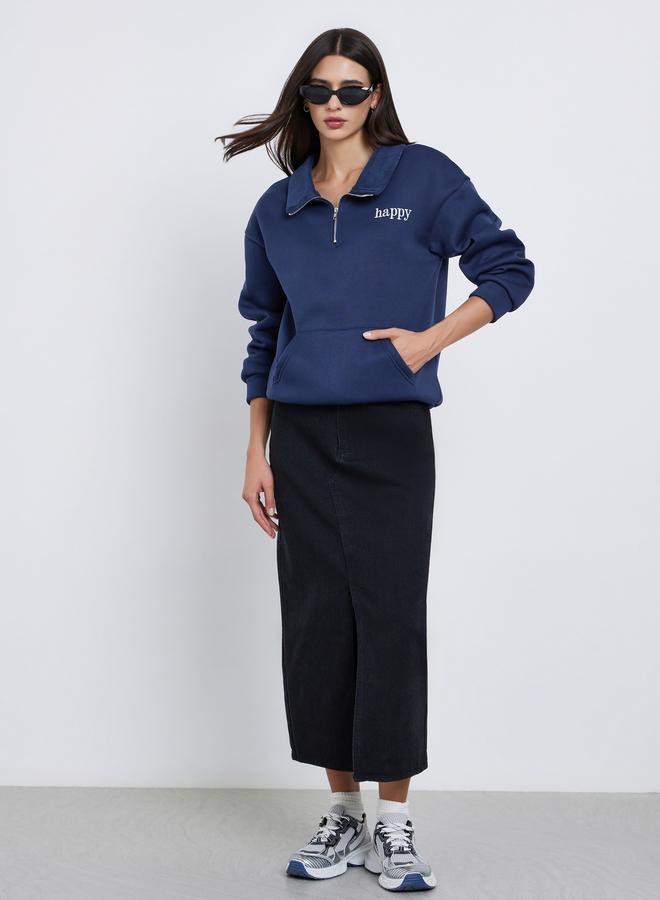 Styli Navy Blue Embroidered Slogan Sweatshirt - Image 2