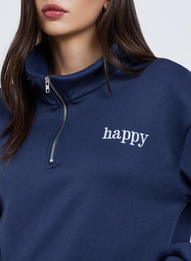 Styli Navy Blue Embroidered Slogan Sweatshirt - Image 3