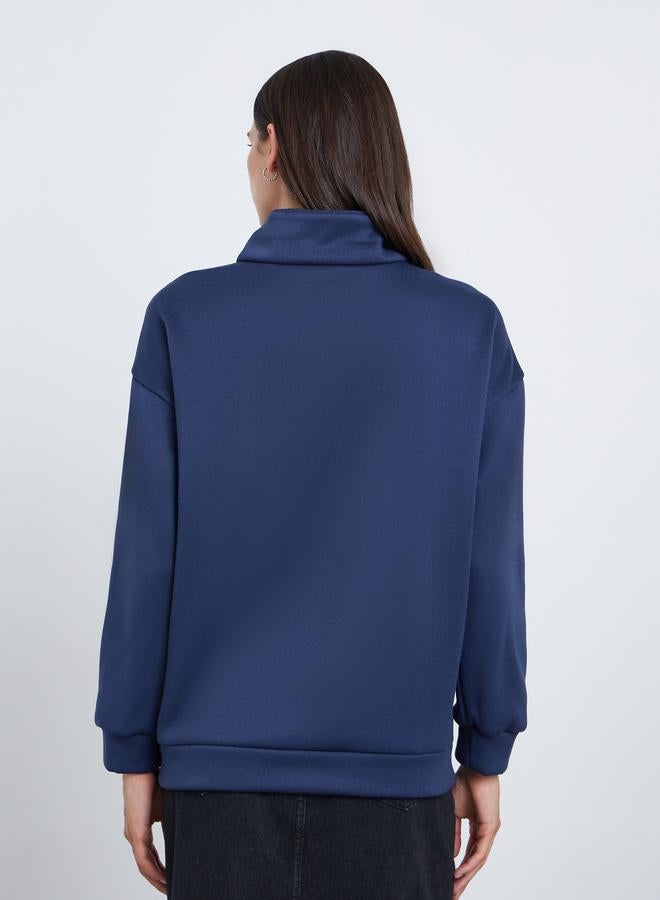 Styli Navy Blue Embroidered Slogan Sweatshirt - Image 4