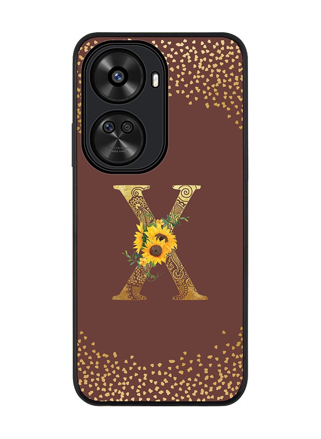 Stylizedd Rugged Black edge case for Huawei nova 12 SE / Huawei nova 11 SE 4G,Slim fit Cover Custom Monogram Initial Letter Floral Pattern Alphabet - X (Brown)  - Image 1