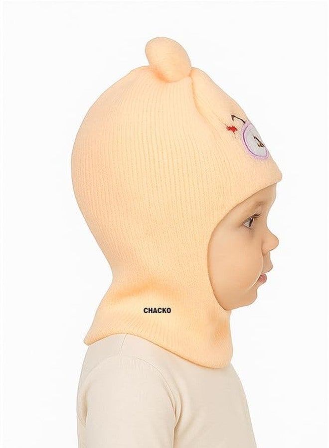 CHACKO Unisex Baby Winter Woolen Monkey Cap - Soft & Warm Knit Beanie for Boys & Girls | Full Head & Ear Coverage | Stretchable | Multicolor | Pack of 1 Beige 1-2 Years - Image 3