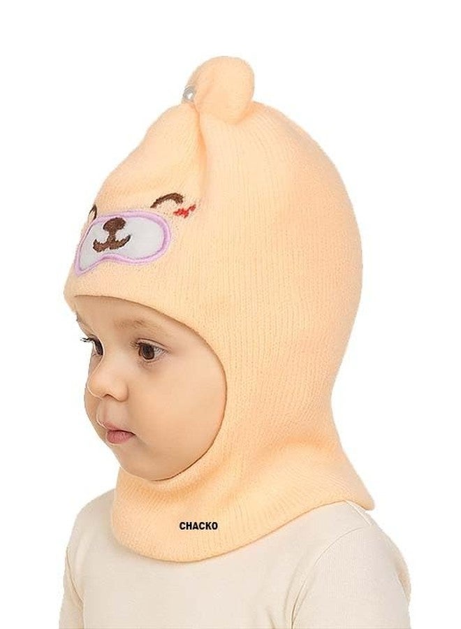 CHACKO Unisex Baby Winter Woolen Monkey Cap - Soft & Warm Knit Beanie for Boys & Girls | Full Head & Ear Coverage | Stretchable | Multicolor | Pack of 1 Beige 1-2 Years - Image 1