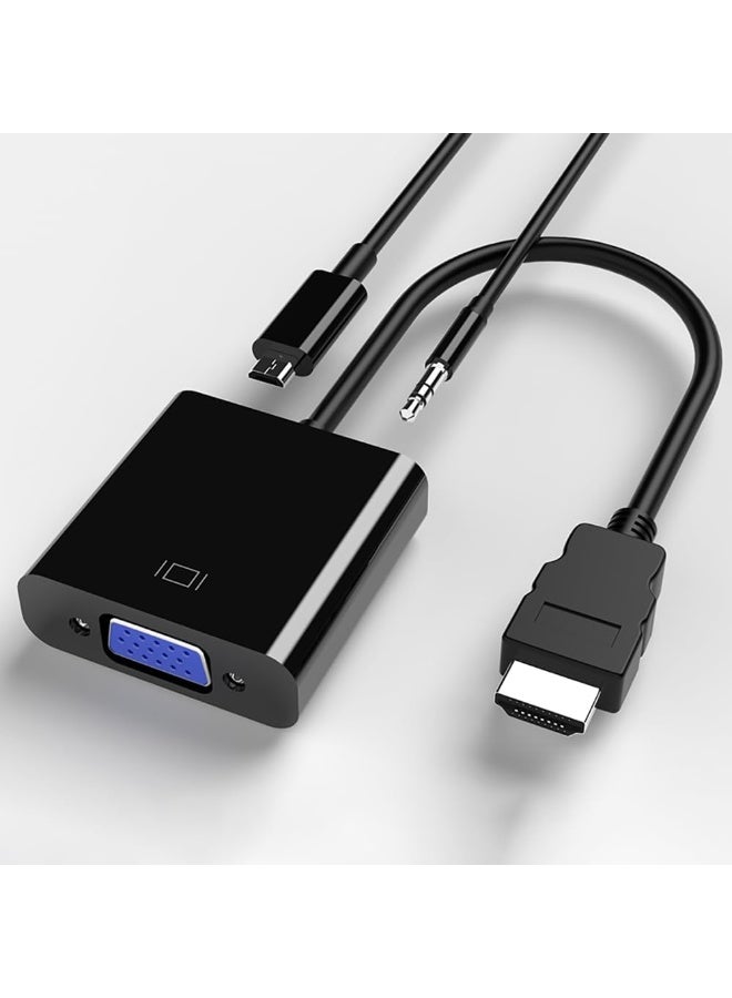 HDMI Male to VGA Female Adapter Converter with 3.5mm Audio Jack and Micro USB Power Port - Image 1