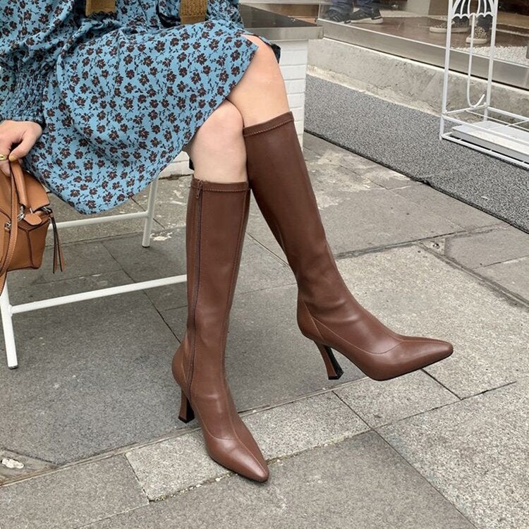 Pointed-toe high-top thin boots elastic stiletto heel European and American high-knee small high heel boots women's boots long boots wholesale - Image 2