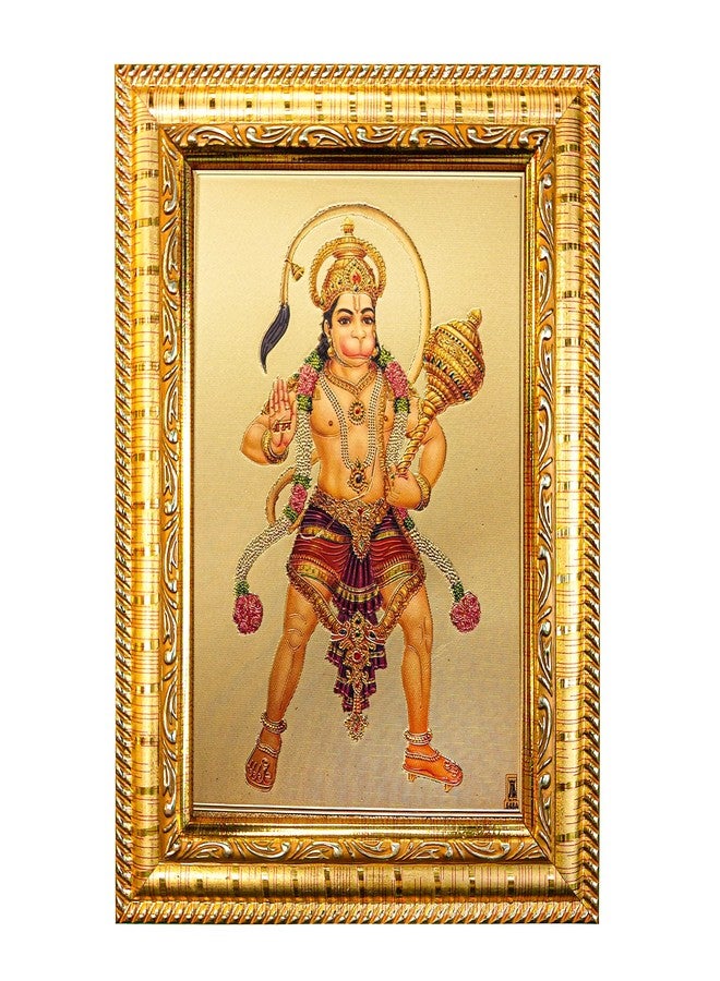 Hawai Gold Plated Shree Hanuman Bajrangbali Engineered Wood Wall Hanging Photo Frame Sticker for Worship use 8.5X7 inch SFDI465GLDFRM - Image 1