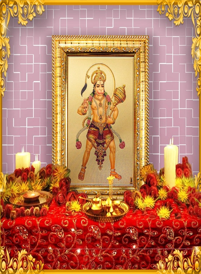 Hawai Gold Plated Shree Hanuman Bajrangbali Engineered Wood Wall Hanging Photo Frame Sticker for Worship use 8.5X7 inch SFDI465GLDFRM - Image 4