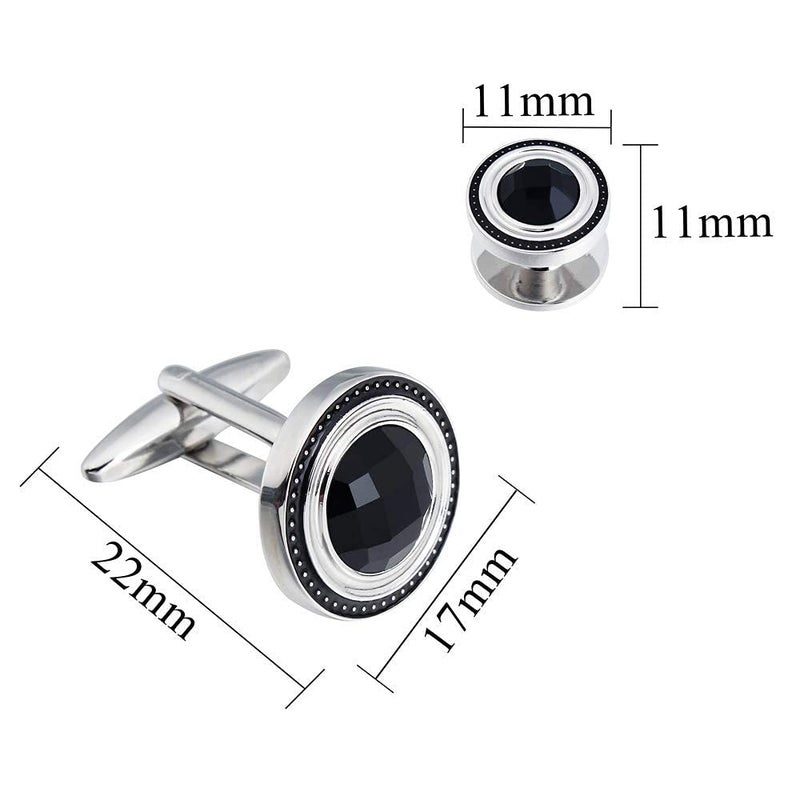 HAWSON Crystal Cufflinks and Studs Sets for Men's Tuxedo Shirts with Gift Box - One Pair Cufflinks with 6 pcs Studs - Black - Image 2