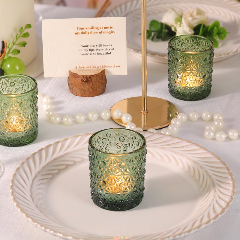 Lanttu Green Votive Candle Holder Set of 36, Flower Tea Lights Candles Holders for Wedding Table Decor, Birthday Parties, Vintage Home Decor, Bridal Shower and Holiday Decorations - Image 2