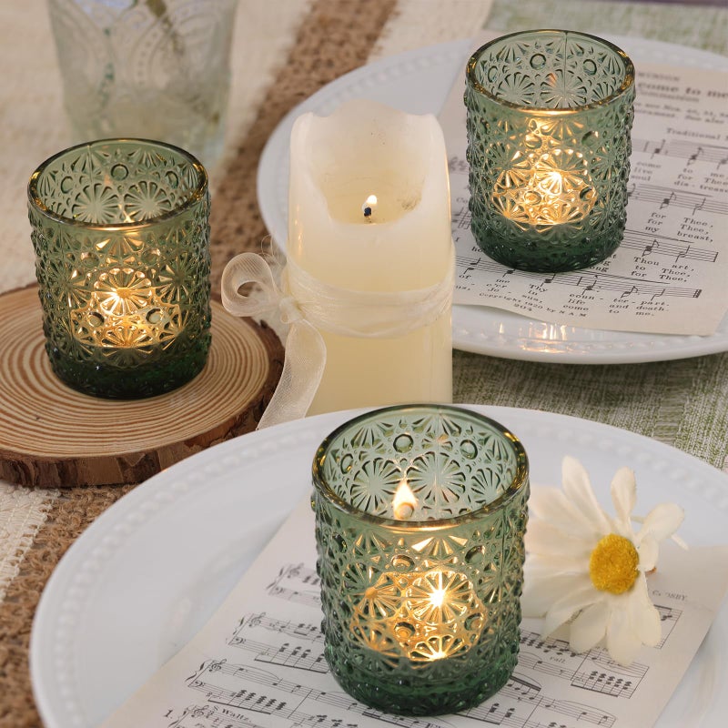 Lanttu Green Votive Candle Holder Set of 36, Flower Tea Lights Candles Holders for Wedding Table Decor, Birthday Parties, Vintage Home Decor, Bridal Shower and Holiday Decorations - Image 3