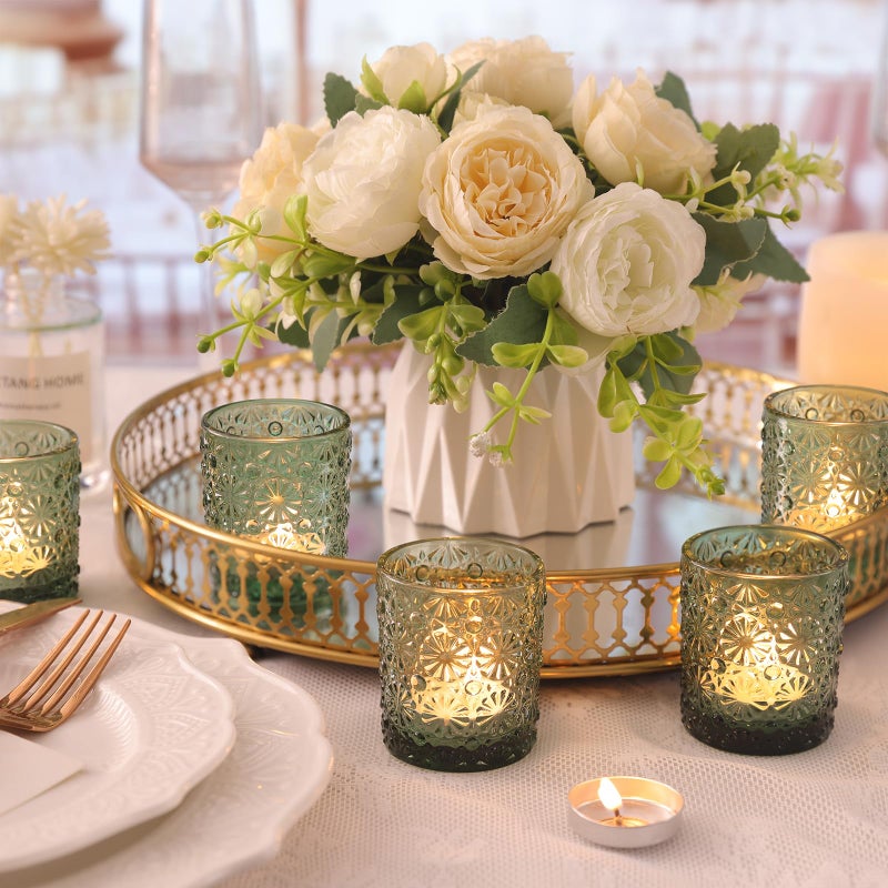 Lanttu Green Votive Candle Holder Set of 36, Flower Tea Lights Candles Holders for Wedding Table Decor, Birthday Parties, Vintage Home Decor, Bridal Shower and Holiday Decorations - Image 5