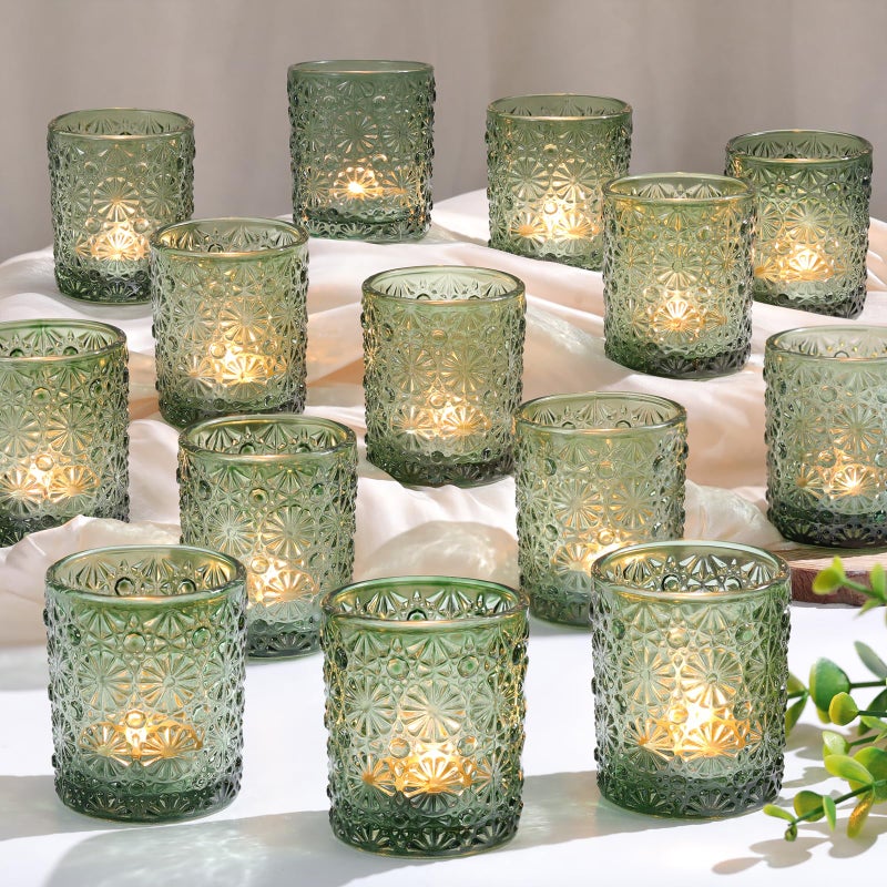 Lanttu Green Votive Candle Holder Set of 36, Flower Tea Lights Candles Holders for Wedding Table Decor, Birthday Parties, Vintage Home Decor, Bridal Shower and Holiday Decorations - Image 1