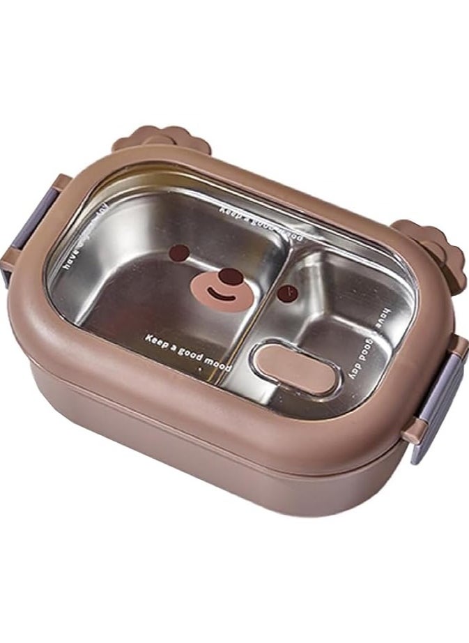 TYCOM Stainless Steel Lunch Box for Kid School, Insulated Bento Lunch Box, 2 Compartment Divided Lunch Containers with Lids, Leakproof | BFA Free | Dishwasher Safe (Bear2)  - Image 1