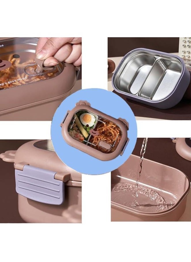 TYCOM Stainless Steel Lunch Box for Kid School, Insulated Bento Lunch Box, 2 Compartment Divided Lunch Containers with Lids, Leakproof | BFA Free | Dishwasher Safe (Bear2)  - Image 4