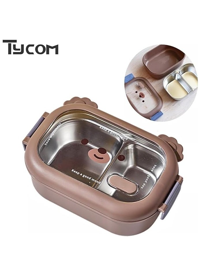 TYCOM Stainless Steel Lunch Box for Kid School, Insulated Bento Lunch Box, 2 Compartment Divided Lunch Containers with Lids, Leakproof | BFA Free | Dishwasher Safe (Bear2)  - Image 2
