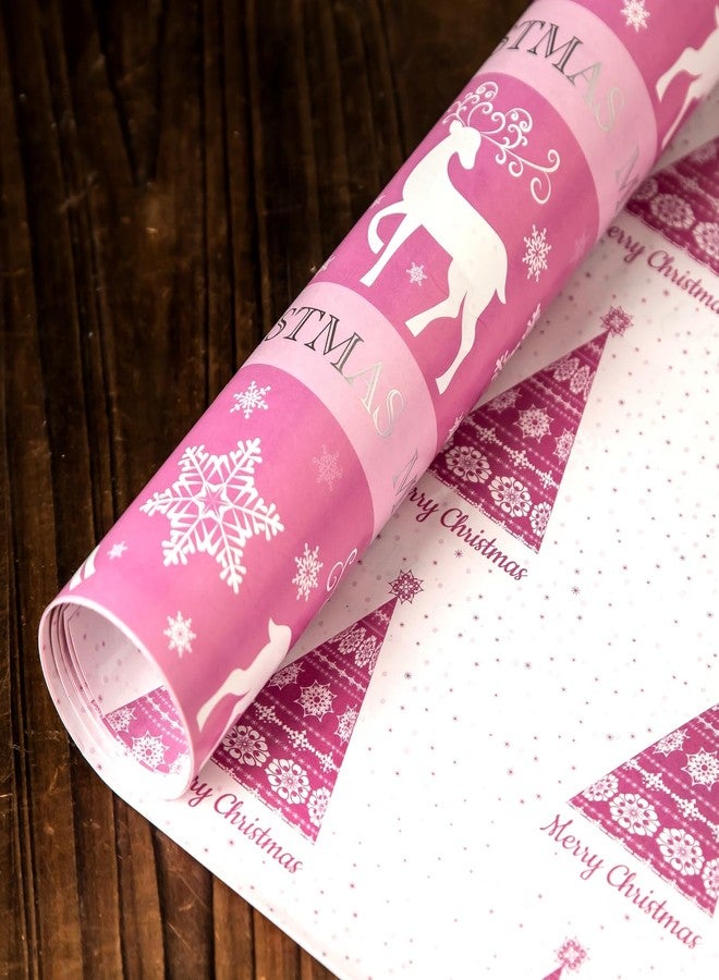 EWES Pink Christmas Wrapping Paper Rolls Set,Aesthetic Elegant Heavy Duty Premium Gift Wrap,Cute Pattern with Reindeer,Snowflake,Christmas Tree,Reversible, Total 28.5sq.ft - Image 3