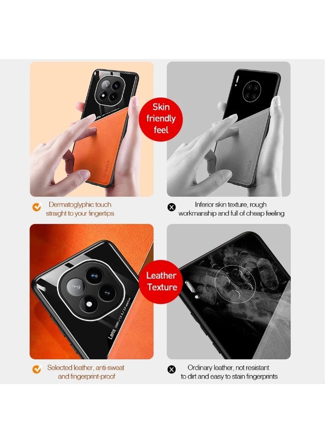 Case Compatible With Xiaomi Redmi Note 14 Pro 5G Cover Luxury Leather And Glass With Car Magnetic Holder Phone Cover Soft Frame Silicone - Blue - Image 3