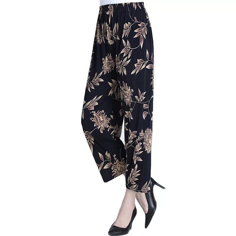 Summer Womens Ice Silk Pants Middle-aged and Elderly Loose Casual Home Pants Elacto Plus Fat Mother Pants Square Sports No.3 Cropped Straight Pants 
