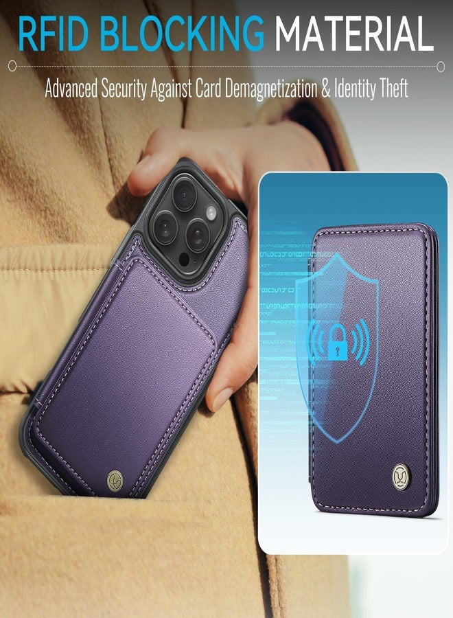 Usroom Compatible with Magsafe for iPhone 14 Pro Wallet Case Magnetic Card Holder, RFID Blocking 2 in 1 Detachable Kickstand Shockproof Cover for Women Men, Purple - Image 3