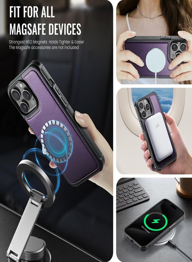 Usroom Compatible with Magsafe for iPhone 14 Pro Wallet Case Magnetic Card Holder, RFID Blocking 2 in 1 Detachable Kickstand Shockproof Cover for Women Men, Purple - Image 2