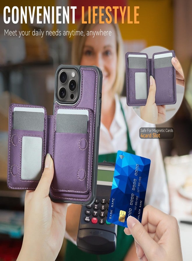 Usroom Compatible with Magsafe for iPhone 14 Pro Wallet Case Magnetic Card Holder, RFID Blocking 2 in 1 Detachable Kickstand Shockproof Cover for Women Men, Purple - Image 4