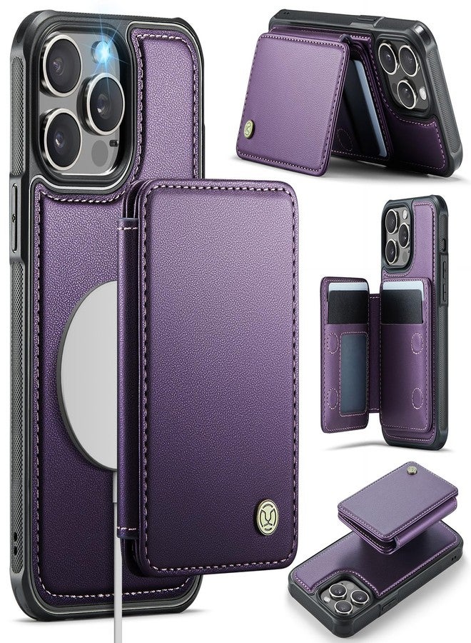 Usroom Compatible with Magsafe for iPhone 14 Pro Wallet Case Magnetic Card Holder, RFID Blocking 2 in 1 Detachable Kickstand Shockproof Cover for Women Men, Purple - Image 1