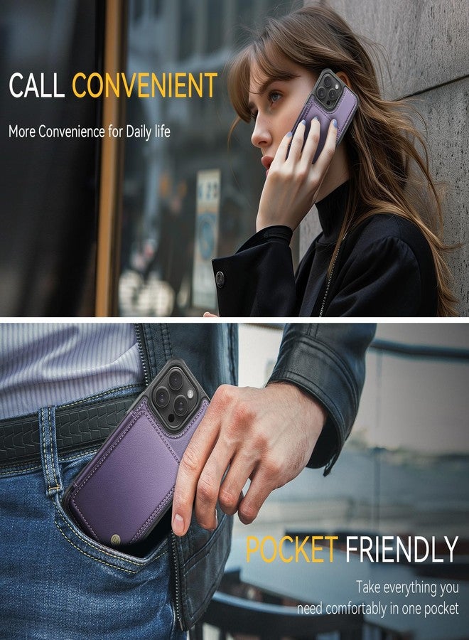 Usroom Compatible with Magsafe for iPhone 14 Pro Wallet Case Magnetic Card Holder, RFID Blocking 2 in 1 Detachable Kickstand Shockproof Cover for Women Men, Purple - Image 5