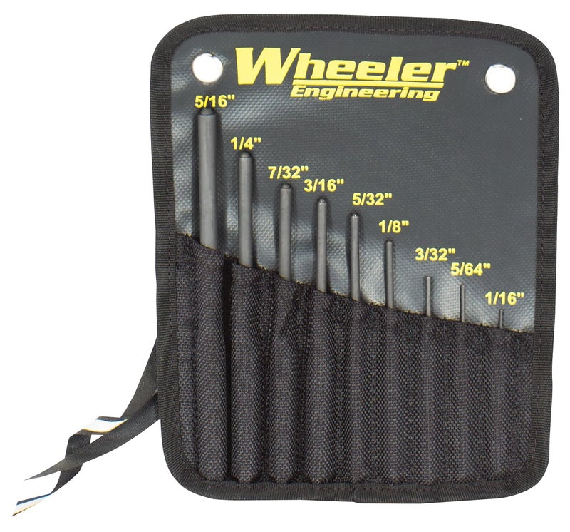 Wheeler Roll Pin Punch Set with 9 Steel Punches, Labeled Rollup Storage Bag for Firearm Maintenance and Gunsmithing - Image 1