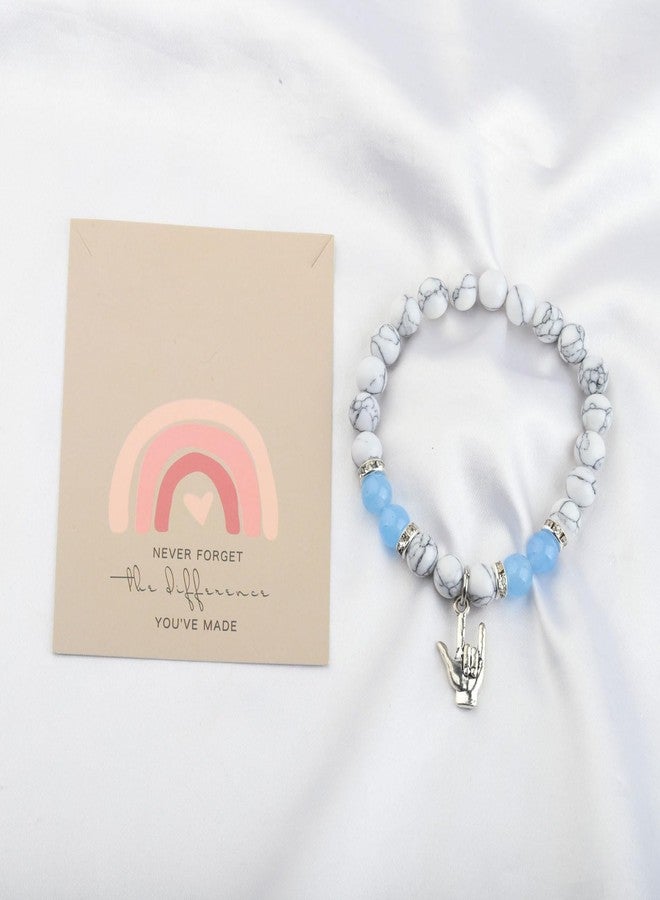 MYOSPARK ASL I Love You Hand Sign Language Charm Bracelet Jewelry Gift for Deaf Teacher Thank You (ASL Bead BR) - Image 2