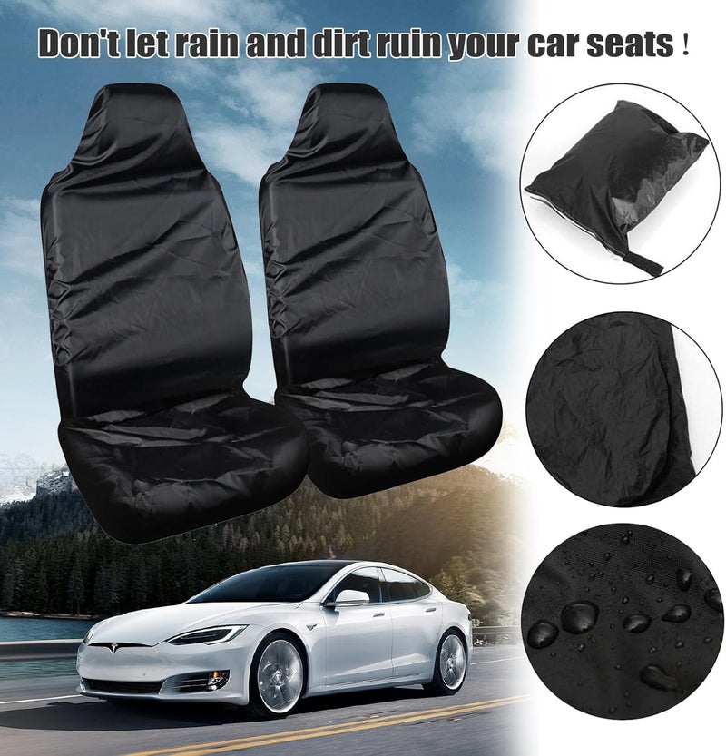YHQZ 2 Pcs Waterproof Front Car Seat Covers - Black - Image 3