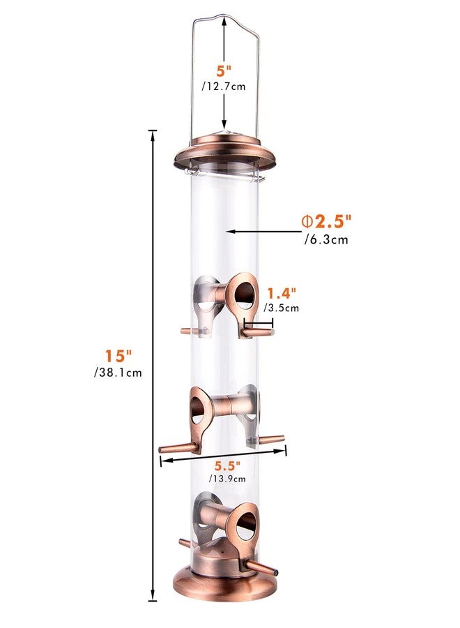 iBorn Metal Bird Feeders Brushed Copper Wild Bird Feeder for Outdoors Hanging All Metal Brushed Copper Finishing 14 Inch 6 Port(Seed is not Included) - Image 4