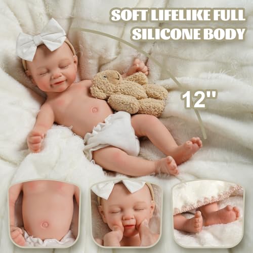 BABESIDE Full Body Silicone Reborn Baby Dolls - 12 Inch (Weight 3 lb) Weighted Full Silicone Realistic-Newborn Baby Doll Real Life Baby Dolls with Complete Accessories & Gift Box - Image 2