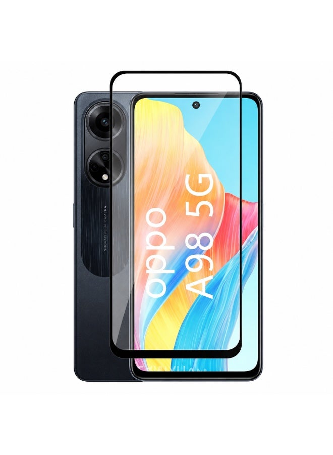 Deer 9H Glass Plus High-Transparency Tempered Glass Screen Protector for OPPO A98 5G - Full Coverage with Black Frame - Image 1