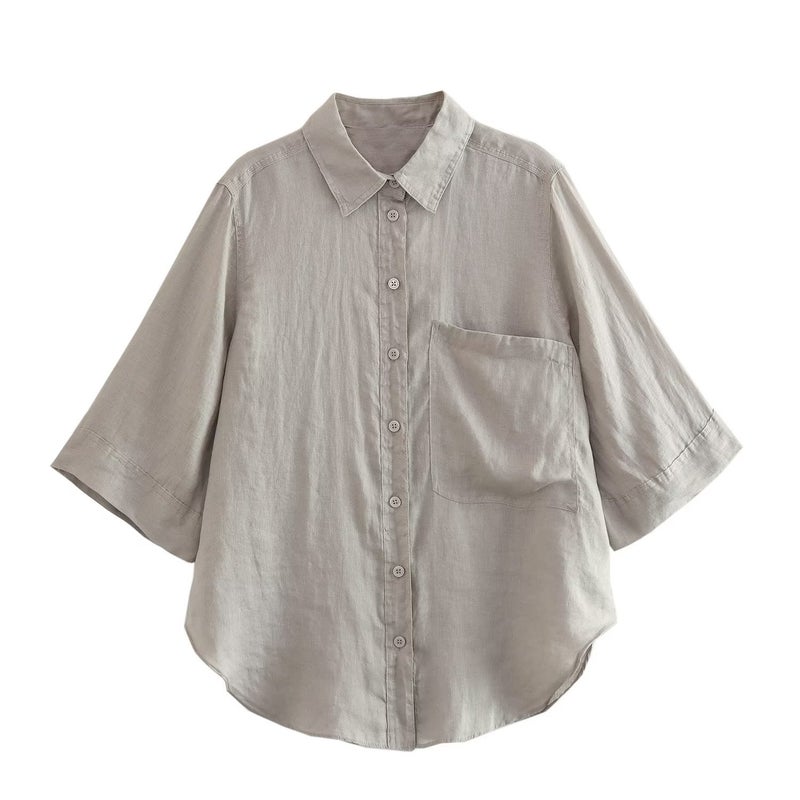 Pocket Decorations Linen Shirt Blouse Casual Shorts 2024 Summer New Women Solid Color Casual Style suit Pink Shorts - Image 2