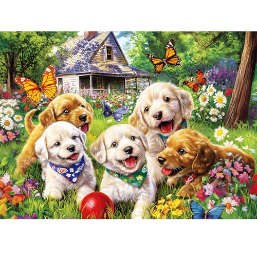 Nitktaia 300 Piece Puzzles for Adults Garden Dog Jigsaw Puzzle for Children Elderly Large Piece Fun Animal Puzzle for Kids Ages 810 1012Cute Puppy Pet Lover Jigsaw PuzzlesFamily Game Great Gift 20515in - Image 1